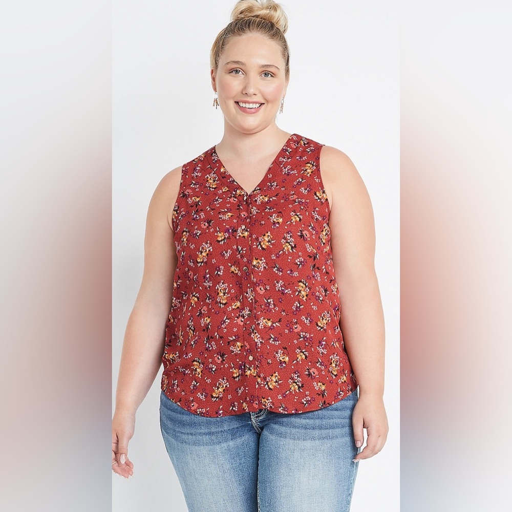 Maurice’s: Plus Size Red Floral Button Down Tank Top. Size 3x